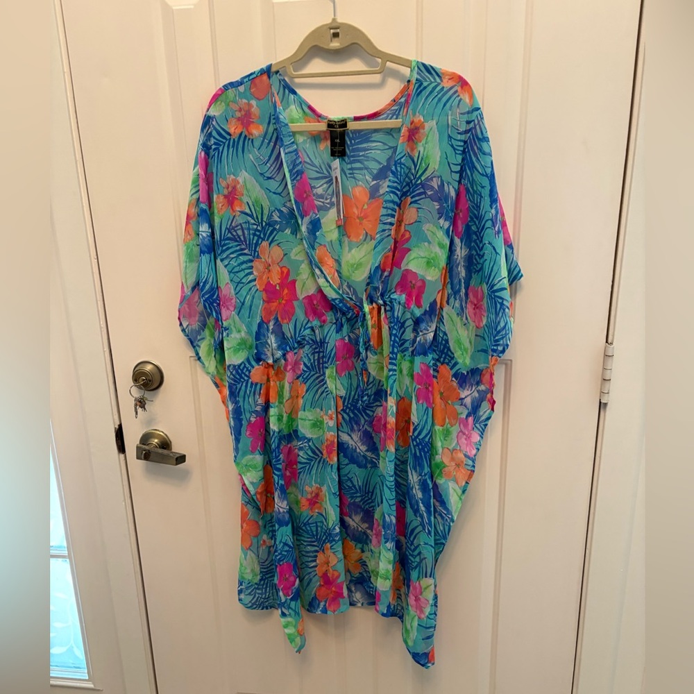 Floral Blue and Green Women's swimsuit cover up. Kathy Ireland.
